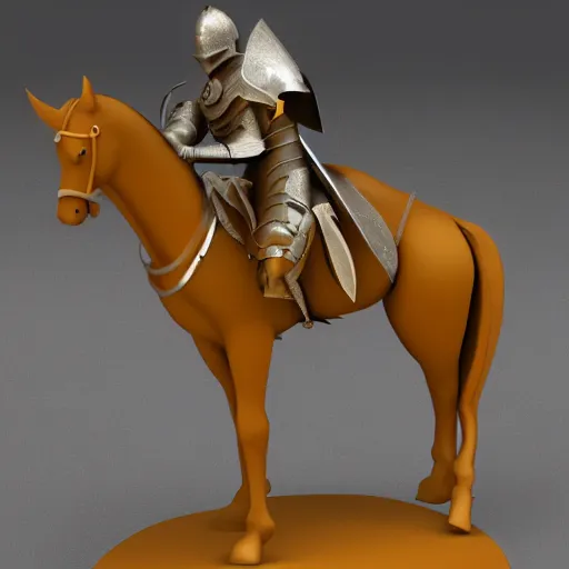 Prompt: 3 d model of a knight wielding a sword riding a horse