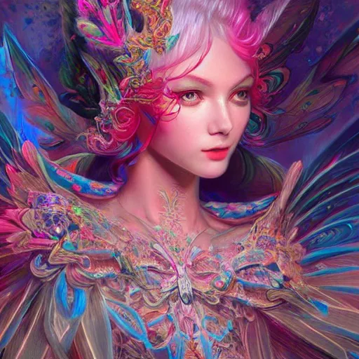 Prompt: hyper detailed ultra sharp fairy. trending on artstation, vibrant aesthetic, bloodwave, colorful, psychedelic, ornate, intricate, digital painting, concept art, smooth, sharp focus, illustration, art by artgerm and greg rutkowski and h. r. giger, 8 k