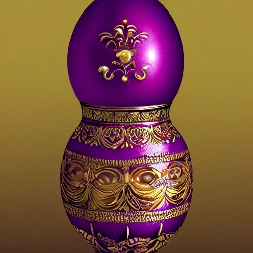 Prompt: a ornate detailed red and purple glowing egg, a faberge egg, an eggplant fruit still on the vine