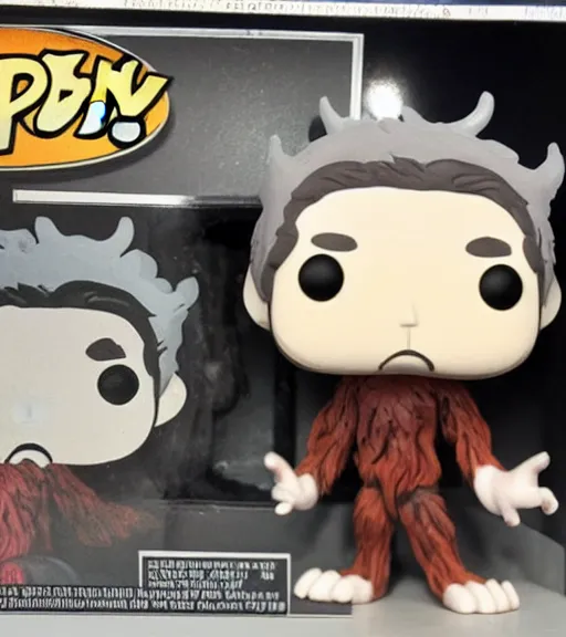 Prompt: horror wendigo werewolf with antlers funko pop still sealed in box, ebay listing