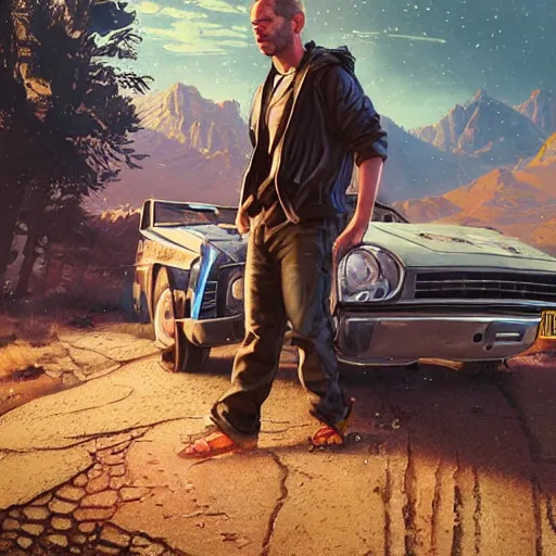 Image similar to highly detailed portrait, paul walker, in gta v, stephen bliss, unreal engine, fantasy art by greg rutkowski, loish, rhads, ferdinand knab, makoto shinkai and lois van baarle, ilya kuvshinov, rossdraws, tom bagshaw, global illumination, radiant light, detailed and intricate environment