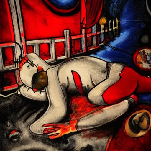 Prompt: A doctor sleeping in a circus, Grafitti art