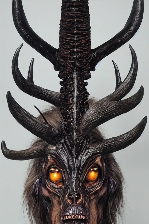 Image similar to sideview waist up portrait of baphomet plane with big antler made with porcelain by jeff easley and peter elson, beautiful eyes and face, symmetry face, galaxy, gothic, surreal, dread, highly detailed, intricate complexity, epic composition, magical atmosphere, masterpiece, award winning, trending on artstation