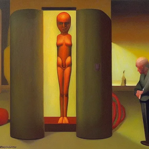 Prompt: a shrine to an ancient technological god, ( ( ( grant wood ) ) ), pj crook, ( ( ( edward hopper ) ) ), oil on canvas