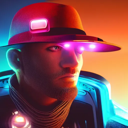 Image similar to a hat from the future, cyberpunk, highly detailed, epic lighting, hyper photorealism, trending on artstation 8 k