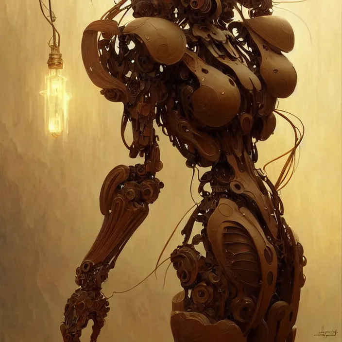 Image similar to organic wooden mech, diffuse lighting, fantasy, intricate, elegant, highly detailed, lifelike, photorealistic, digital painting, artstation, illustration, concept art, smooth, sharp focus, art by john collier and albert aublet and krenz cushart and artem demura and alphonse mucha