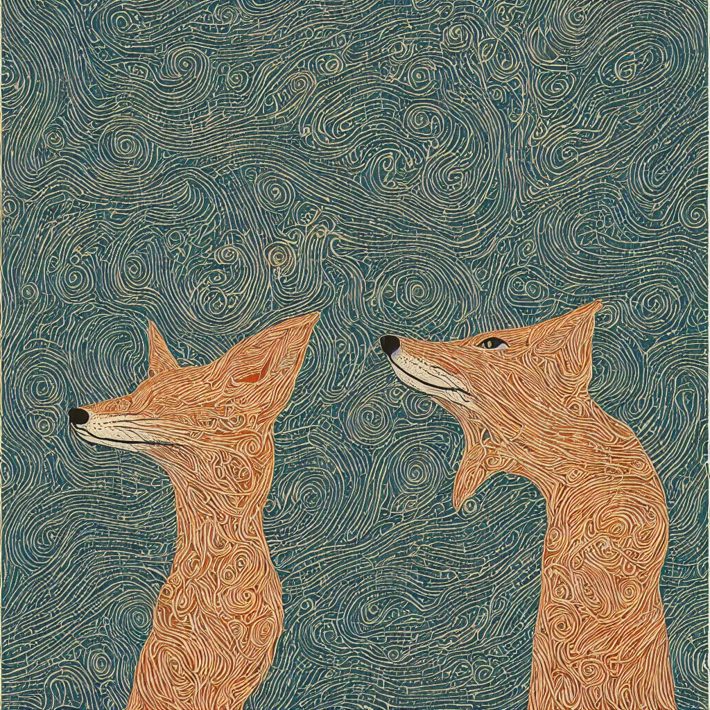 Image similar to thin long continuous lines form fox head by victo ngai