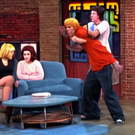 Image similar to scooby - doo attacking people on the jerry springer show