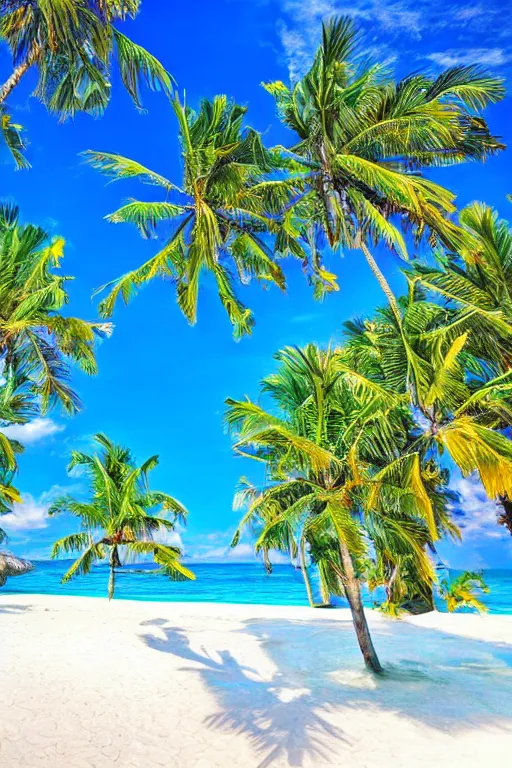 Image similar to beckoning palms over crystal clear water beautiful sunny day