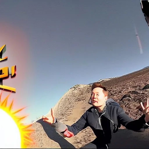 Prompt: elon musk saving humanity by launching himself into the sun