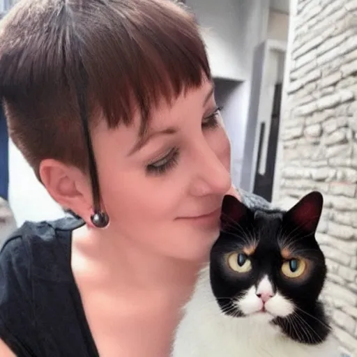 Image similar to beautiful girl with short hair shows off her cat