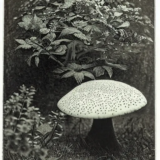 Prompt: Beautiful Victorian Photograph of a fantasy mushroom landscape