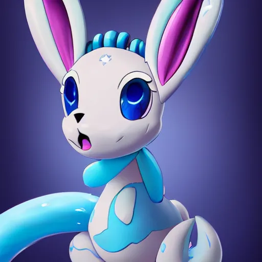 Image similar to aesthetic portrait of a shiny blue sylveon, hyperrealistic, super cute, character design, artstation, 4 k, ultra detailed digital art