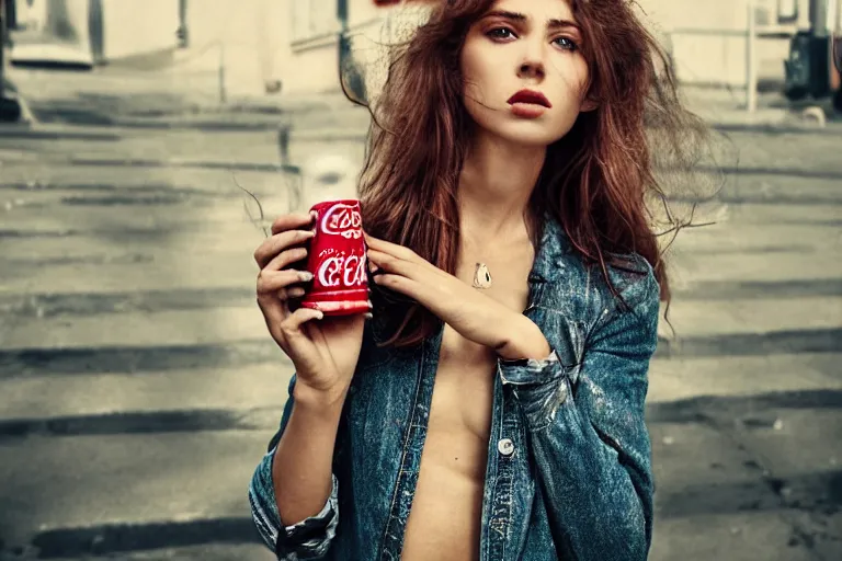 Image similar to beautiful summer fashion model woman drinking a Coca-Cola by Alessio albi