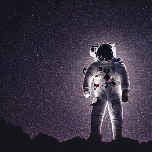 Image similar to photograph of an astronaut against the pitch black darkness of space, full body photo, amazing light and shadow contrast,, 8 k