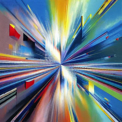 Image similar to abstract art representing momentum, oil painting by john berkey and gabriel dawe, masterwork