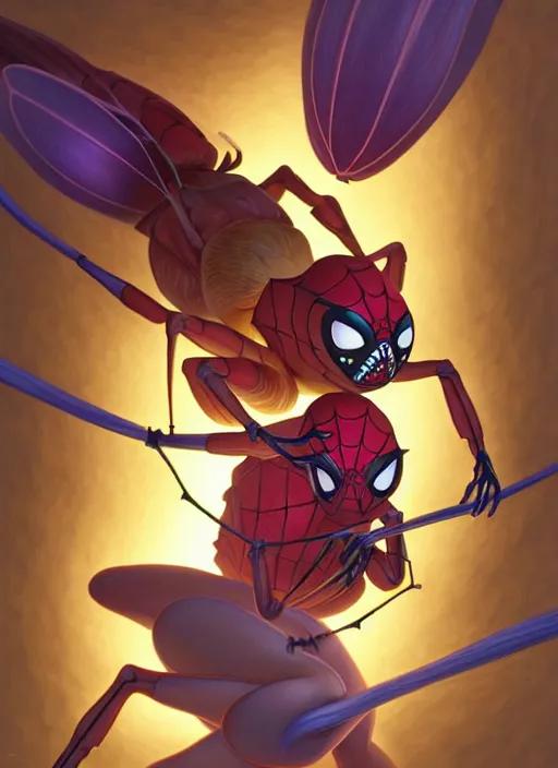 Image similar to spider eating moth, natural lighting, path traced, highly detailed, high quality, digital painting, by don bluth and ross tran and studio ghibli and alphonse mucha, artgerm