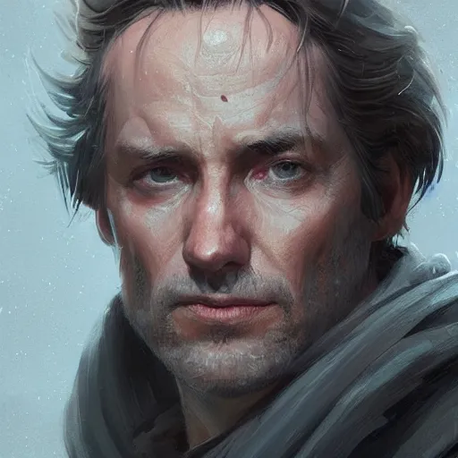 Image similar to portrait of a man by greg rutkowski, jedi master col skywalker, short messy hair, wearing jedi robes, star wars expanded universe, highly detailed portrait, he is about 5 0 years old, digital painting, artstation, concept art, smooth, sharp foccus ilustration, artstation hq