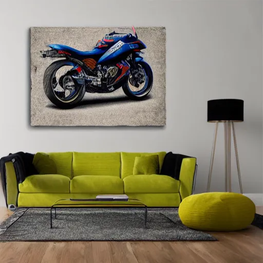 Prompt: mike kungl moto mick giclee on hand textured canvas