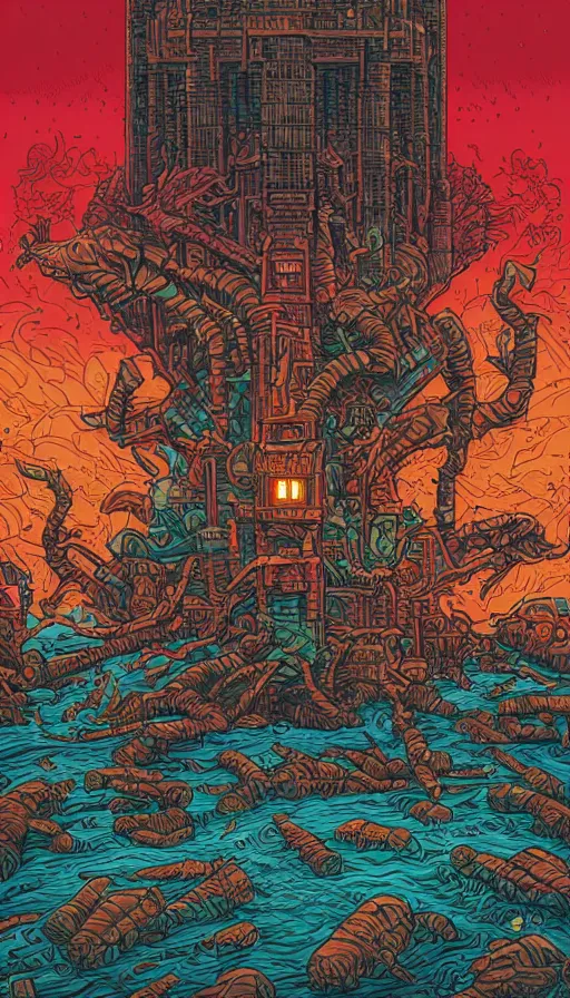 Prompt: the end of the world, by dan mumford,