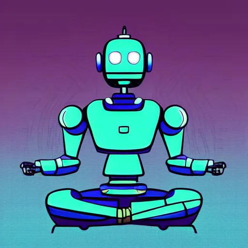 Image similar to meditating robot, peaceful background, stylized art, synthwave