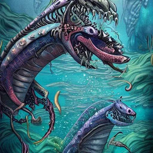 Image similar to underwater sea monster, d & d style, trending on artstation, colorful, intricate, highly detailed art by aurore folny and ilse gort and yugin maffioli