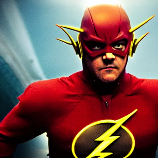 Image similar to film still of jack black playing the flash by steven spielberg, epic lighting effects