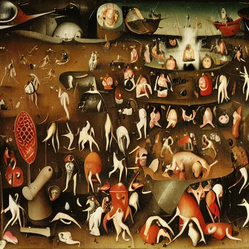 Prompt: Where's Waldo, oil painting by Hieronymus Bosch, detailed, 4k