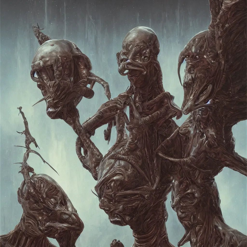 Image similar to photorealistic portrait depiction of a beautiful alien, latex domme, extraterrestrial, sharp focus, by wayne barlowe, by corbusier, by greg rutkowski, ornate painting, high quality