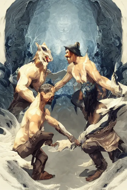 Image similar to concept art of fitzchivalry and nighteyes wolf taking ayahuasca with jonathan lehmann, by aenaluck, artgerm and roberto ferri and greg rutkowski, blue and white tones, digital painting, artstation, concept art, smooth, sharp foccus ilustration hq