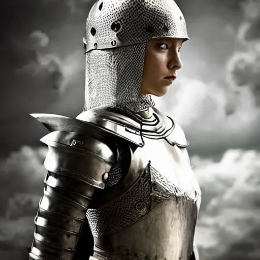 Prompt: a beautiful female knight without any battle experience who only came to see a dragon, symmetrical, cinematic, real photography