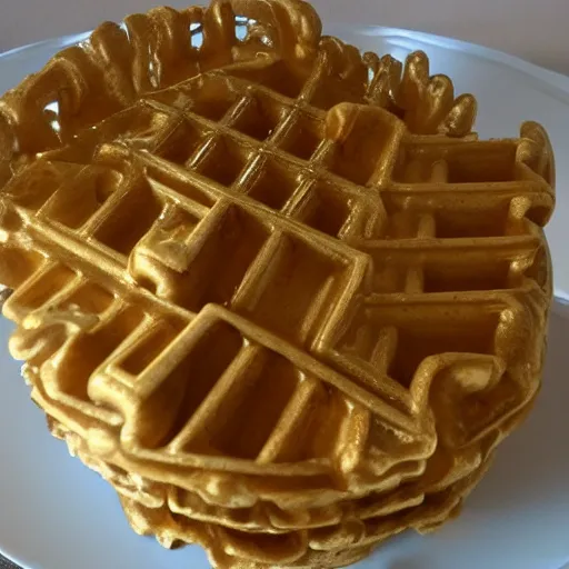 Prompt: gold eggo waffle sculpture