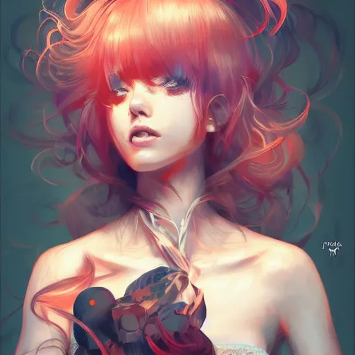 Image similar to Libromancer Fireburst, heroine, beautiful, playful smile, detailed portrait, intricate complexity, in the style of Artgerm, Kazuki Tanahashi, and WLOP, quixel megascan