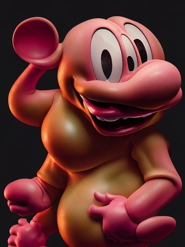 Image similar to hyperrealistic rendering, fat smooth cronenberg flesh monster mickey mouse by donato giancola and greg rutkowski and wayne barlow and zdzisław beksinski, product photography, action figure, sofubi, studio lighting, colored gels, colored background