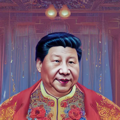 Prompt: highly detailed portrait of xi jinping in a blue dress, dancing in the rain, unreal engine, fantasy art by greg rutkowski, loish, rhads, ferdinand knab, makoto shinkai and lois van baarle, ilya kuvshinov, rossdraws, tom bagshaw, alphonse mucha, global illumination, radiant light, detailed and intricate environment