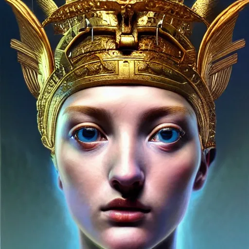 Image similar to hyperrealistic mixed media painting of beautiful goddess Athena, stunning 3d render inspired art by P. Craig Russell and Barry Windsor-Smith, perfect facial symmetry, dim volumetric lighting, 8k octane beautifully detailed render, post-processing, portrait, extremely hyper-detailed, intricate, epic composition, cinematic lighting, masterpiece, trending on artstation, very very detailed, masterpiece, stunning