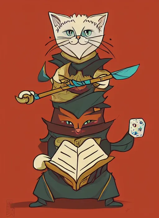 Image similar to powerful wizard cat playing dungeons and dragons, character design white background, by simon kennedy, studio muti