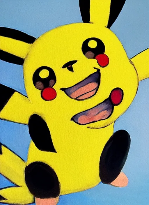 Image similar to an oil painting of pokemon pikachu smiling