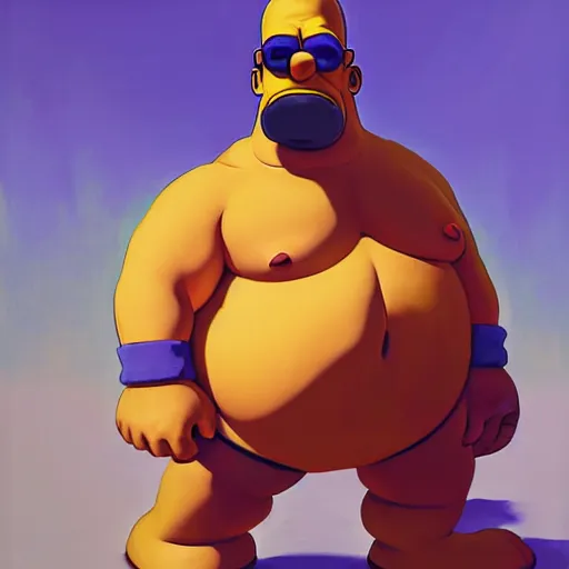 Image similar to Greg Manchess portrait painting of Homer Simpson as Overwatch character, medium shot, asymmetrical, profile picture, Organic Painting, sunny day, Matte Painting, bold shapes, hard edges, street art, trending on artstation, by Huang Guangjian and Gil Elvgren and Sachin Teng