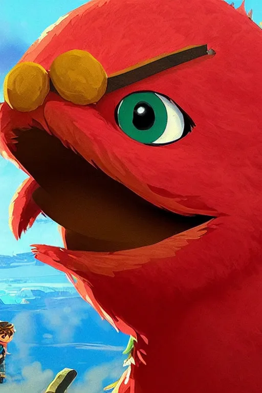 Image similar to an in game portrait of elmo from the legend of zelda breath of the wild, breath of the wild art style.