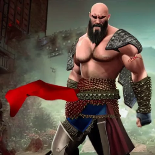 Image similar to Kratos in the Super Hero Squad show