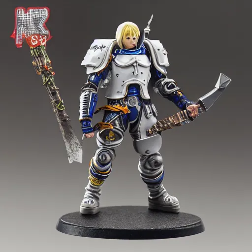 Image similar to 8 0 mm resin detailed miniature of a warhammer 4 0 k cyborg viking warrior, wielding a neon axe, product introduction photos, 4 k, full body, hyper detailed,