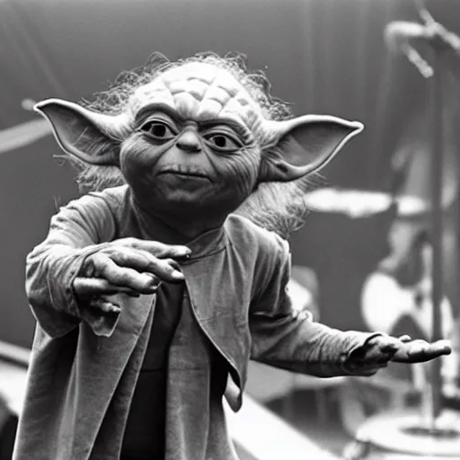 Image similar to yoda performing at woodstock