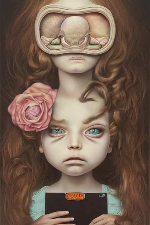 Image similar to pop surrealism, lowbrow art, realistic cute girl painting, hyper realism, muted colors, trevor brown, mark ryden style