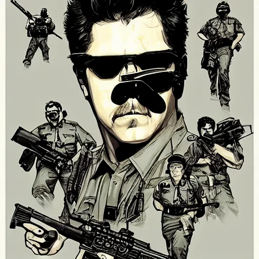 Image similar to super troopers movie poster, concept art, sumi - e style, intricate linework, artstation, trending, highly detailed, smooth, focus, art by yoji shinkawa,