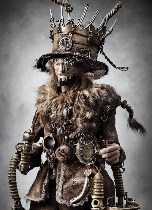 Prompt: 8 5 mm f 1. 8 photograph of a claymation steampunk brutal viking, highly detailed diorama, by erwin olaf and anton corbijn, smooth, sharp foccus, commercial photography, fashion shoot