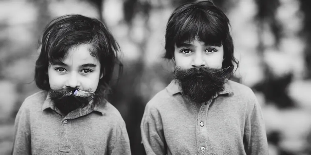 Image similar to little kid with long beautiful mustache, 5 0 mm