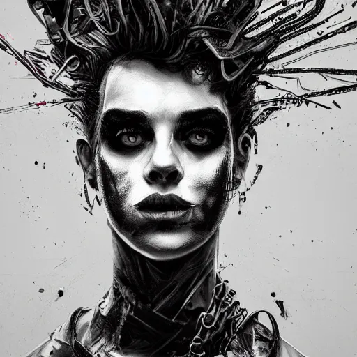Prompt: splashes of neon, punk portrait made out of paint, trending on artstation, epic composition, emotional, beautiful, rendered in octane, highly detailed, realistic, tim burton comic book art