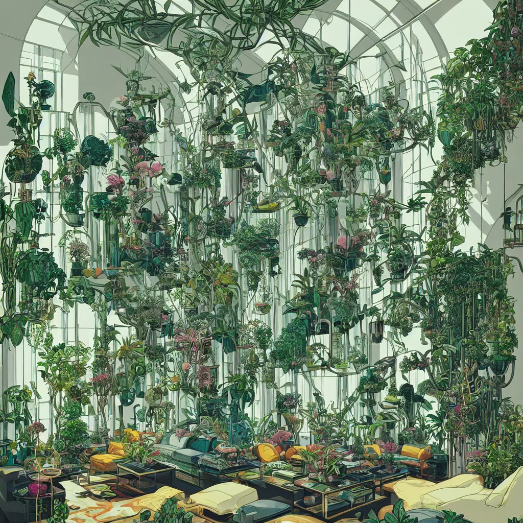 Image similar to luxury living room full of plants and trees by josan gonzalez