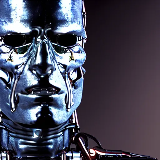 Prompt: terminator t-1000 cyberpunk style, ultra realistic, cinematic,